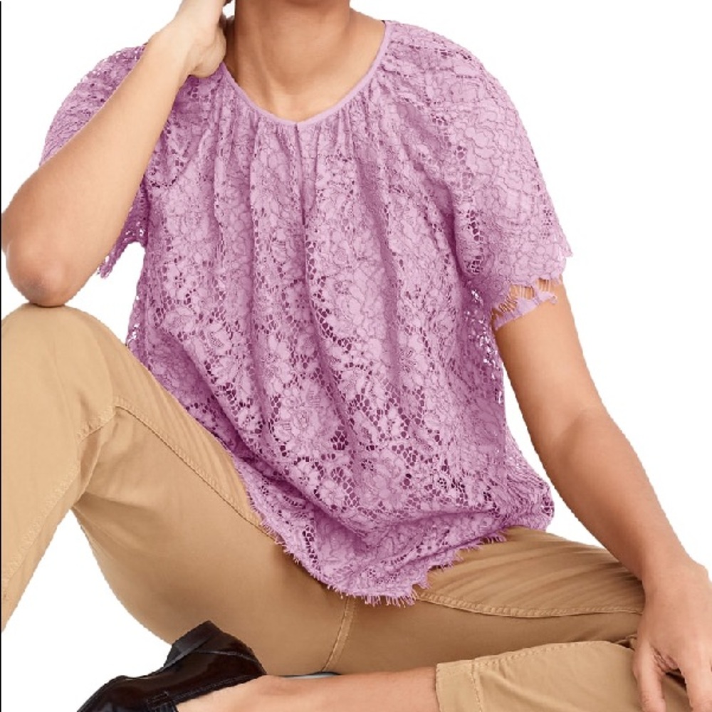 J Crew short sleeve lace blouse top lilac purple